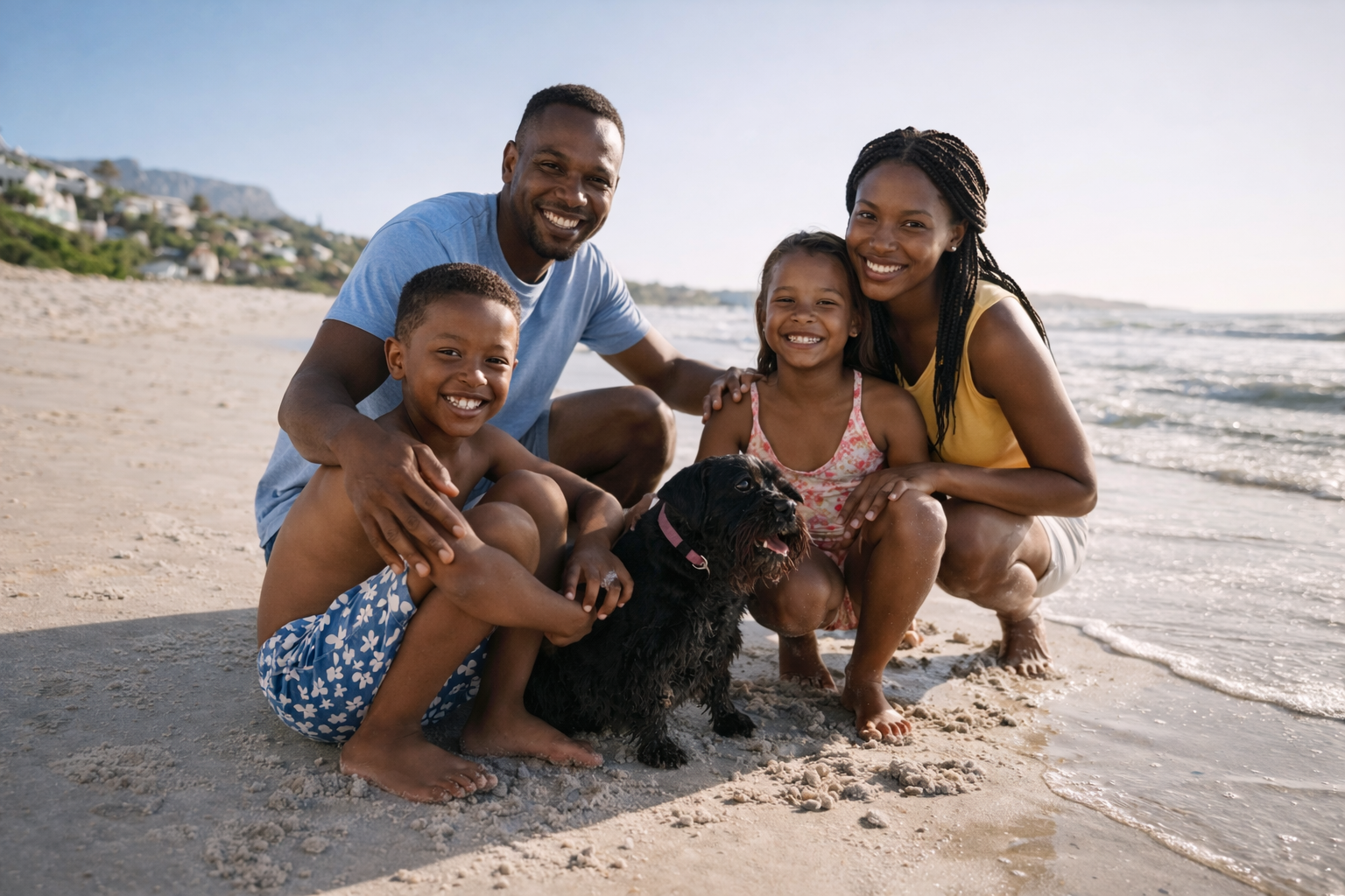 South African family enjoying time together on the beach